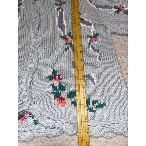 VTG Susan Bristol Cottagecore Floral Crochet Knit Cardigan Short Sleeve Medium - Picture 13 of 13